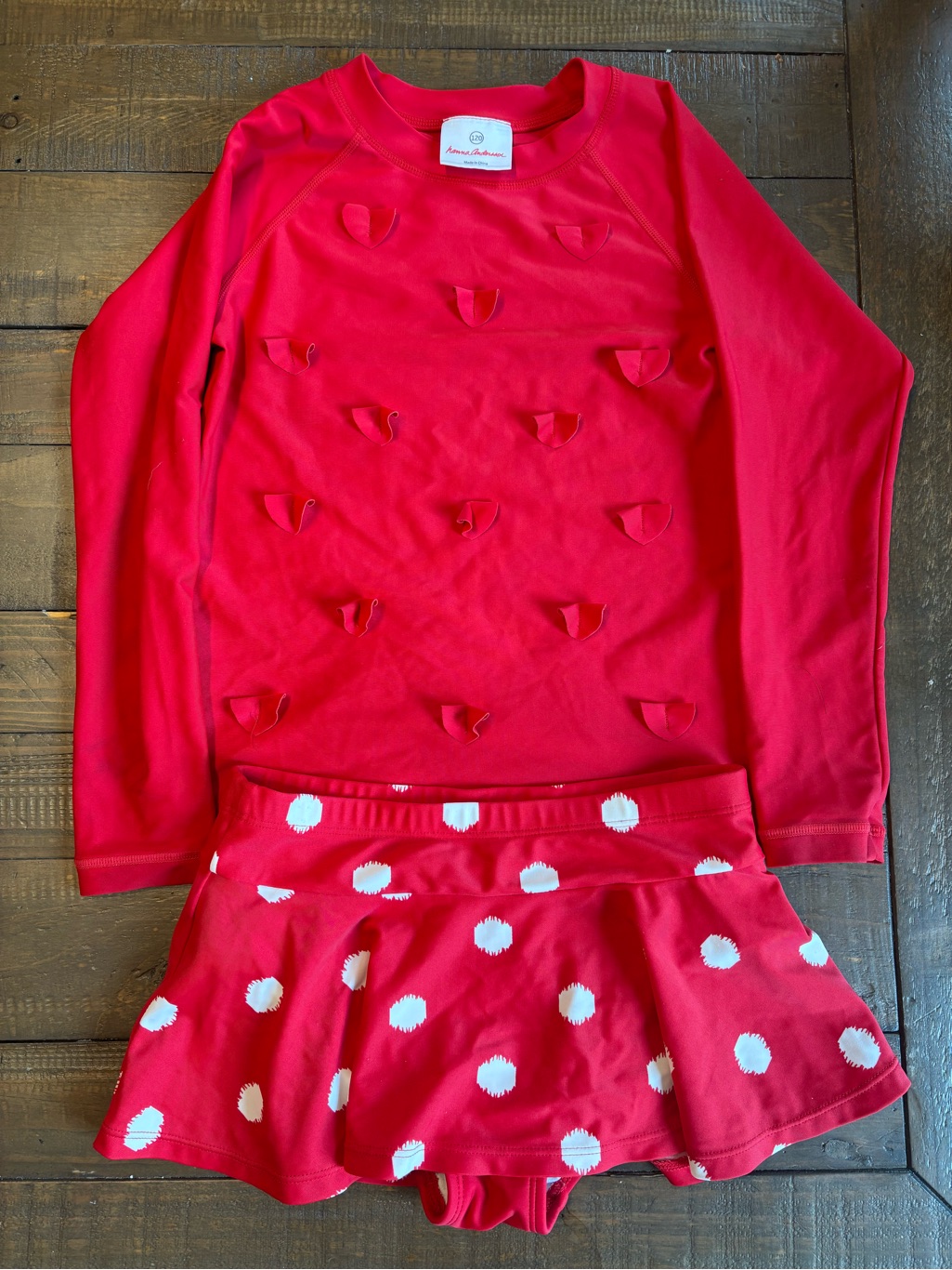 Hanna Andersson Bright Red Girls Long Sleeve Swim Top And Bottoms